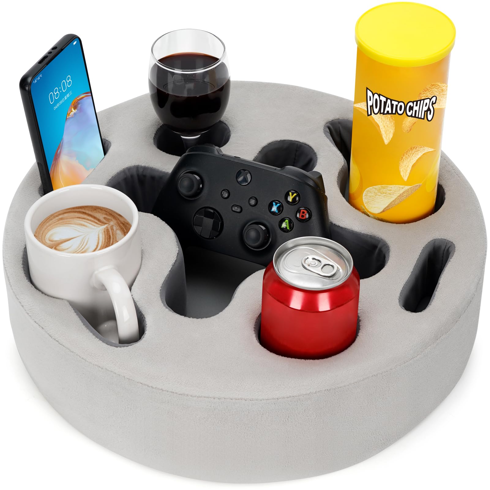 Couch Cup Holder-Sofa Cup Holder Pillow | Couch Caddy Buddy | Drinks Cupholder Tray Organizer for Bed, Rv, Tv, Car, Man Cave, Boat, Remote, Snacks| Gift for Couch Potato,Newborns' Partent (SilverGrey)