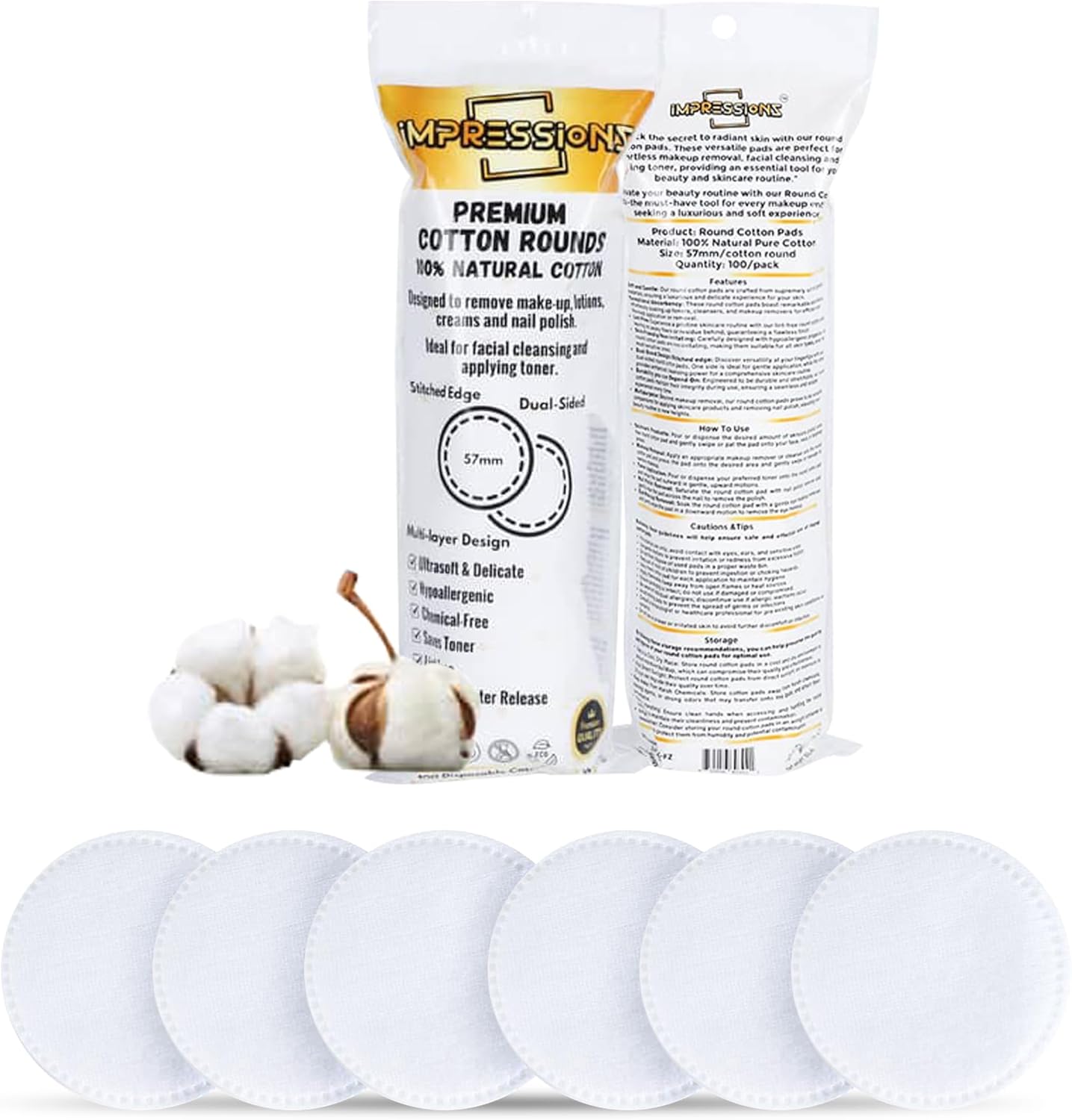 ImpressionZ Premium Cotton Rounds for Face 100 Pure
