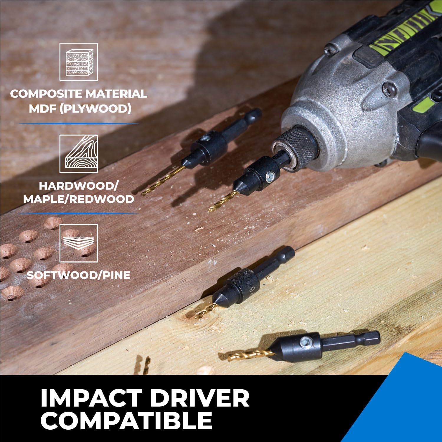 toolant Countersink Drill Bit Set,5Pcs Counter Sink Drill Bit Set for Wood,#4, #6, #8, #10, #12, High-Speed Steel 5 Spare Bits Adjustable for Woodworking and Carpentry, Pilot Screw Hole Set