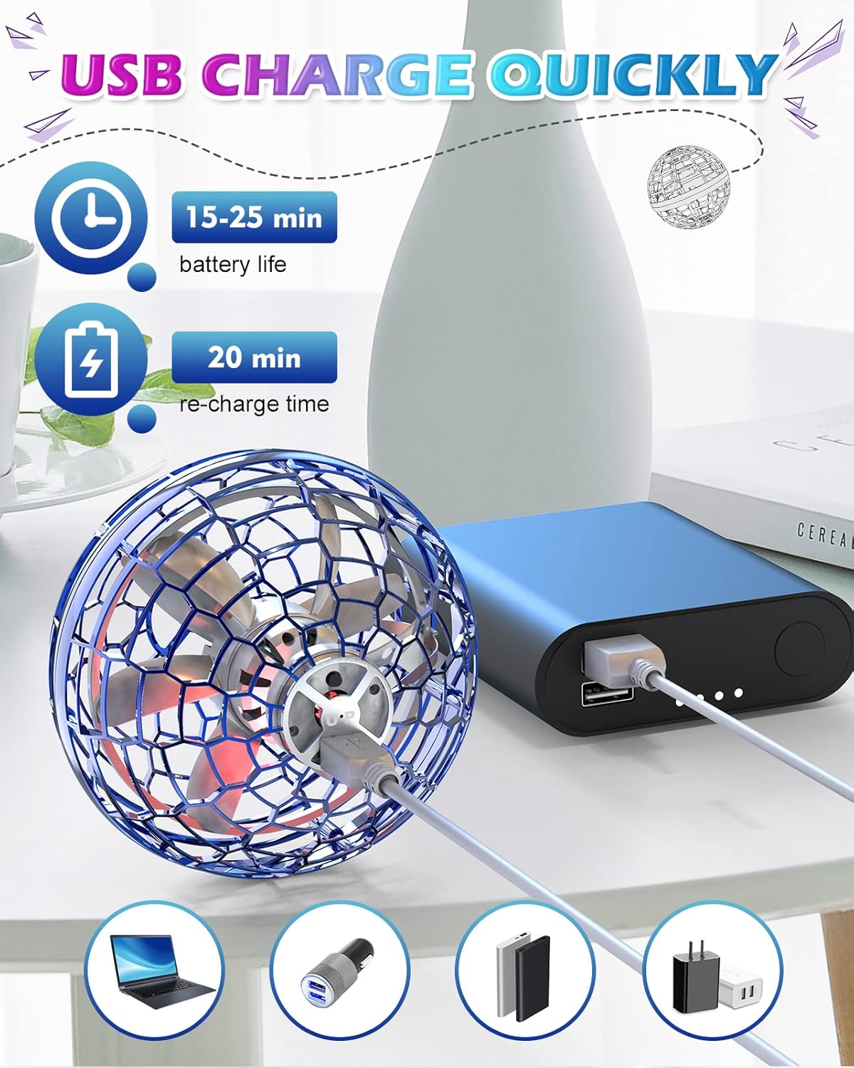 2 Pcs Flying Orb Ball Toys(Blue Red) Soaring Hover Spinner Hand Controlled Mini Drone for Kids Adults Outdoor Indoor