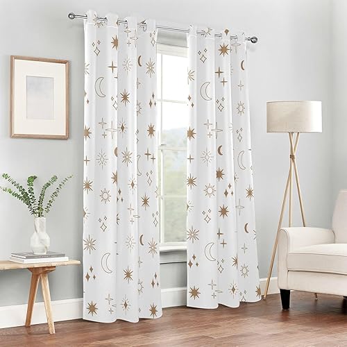 Miniatura 6 de Cortinas opacas mágicas con patrón de estrella de astrología bohemia de 84 pulgadas, cubierta de ventana negra para dormitorio, sala de estar, baño,