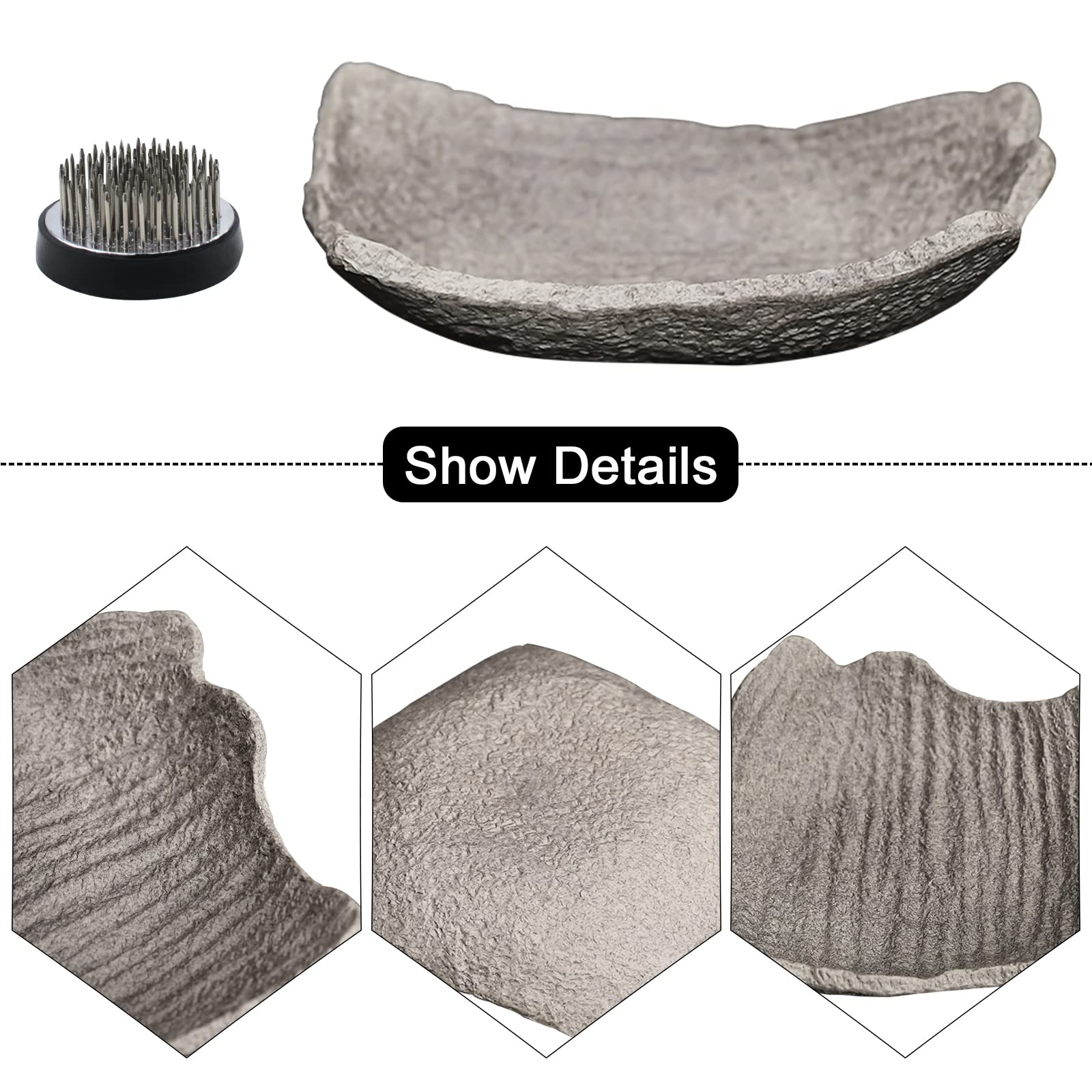 Kit Composizione Floreale Ikebana - Rana Portafiori In Metallo Con Spilli E Vaso In Ceramica A Forma Di Piastrella, Perline Incluse, Decorazione Casa Zen - 2