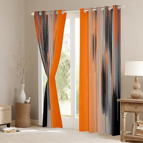 Miniatura 3 de Cortinas naranjas y negras para dormitorio, sala de estar (2 paneles, 42 x 63 pulgadas), arte moderno, 30% a 50% cortinas opacas para niños y
