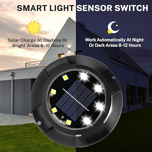 Miniatura 3 de Luces solares de tierra, paquete de 8 luces LED de disco solar para exteriores, impermeables, iluminación de paisaje en el suelo para jardín,