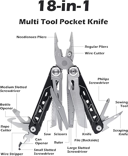 Miniatura 2 de RUSH DEER Multiherramienta 18 en 1 herramientas esenciales de supervivencia y alicates multiherramientas, regalo para hombres, kit de herramientas