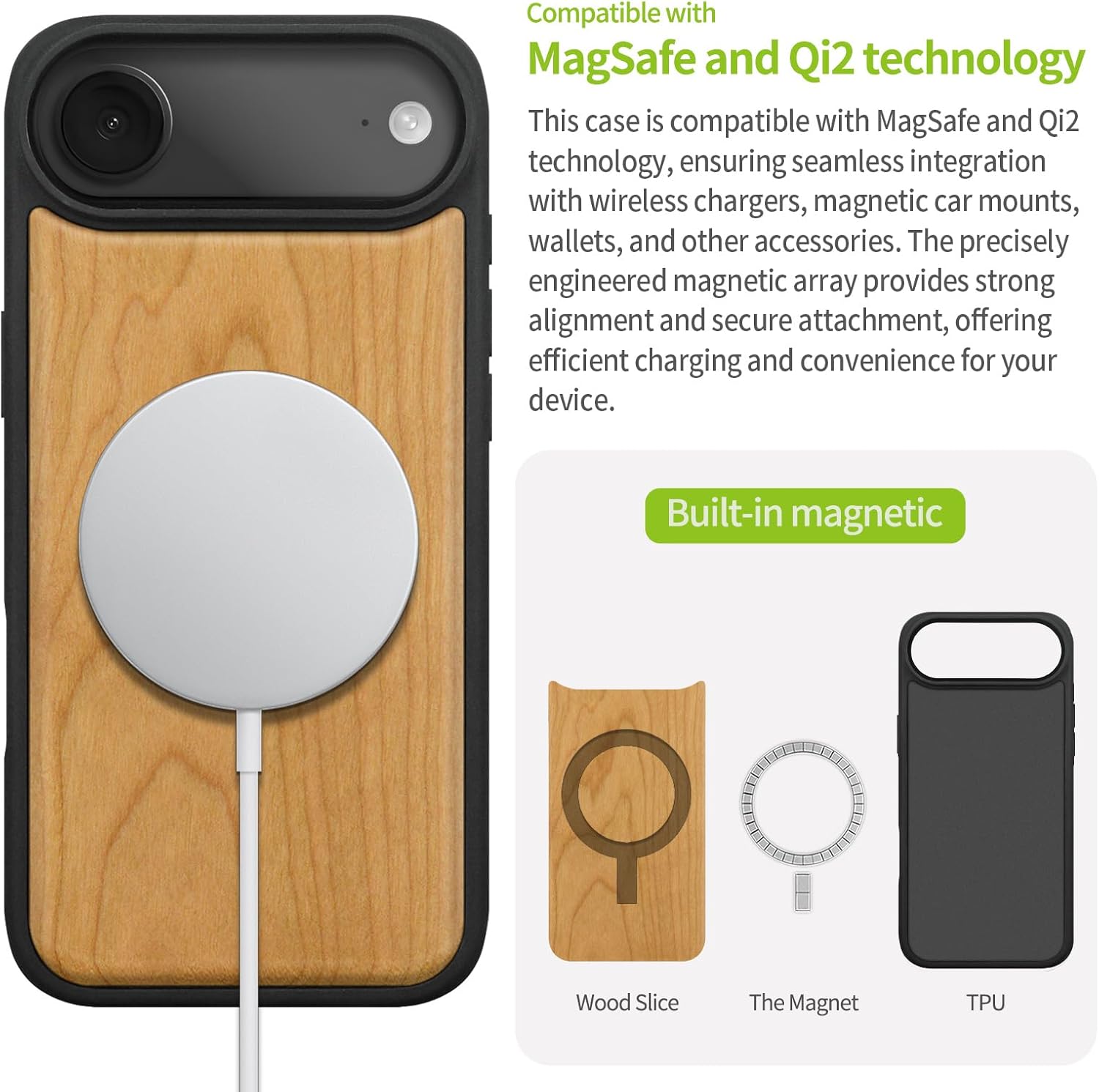 Carveit Magnetic Wooden Case for iPhone Air Case, Wood Artisan Engraved & Soft TPU Shockproof Cover, Compatible with MagSafe 17 Air Wireless Chargers (Natural Grain) Cherry