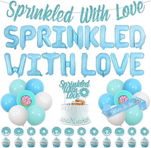 Donut Sprinkle Baby Shower Decorations Blue Sprinkled with Love Banner Foil Ball