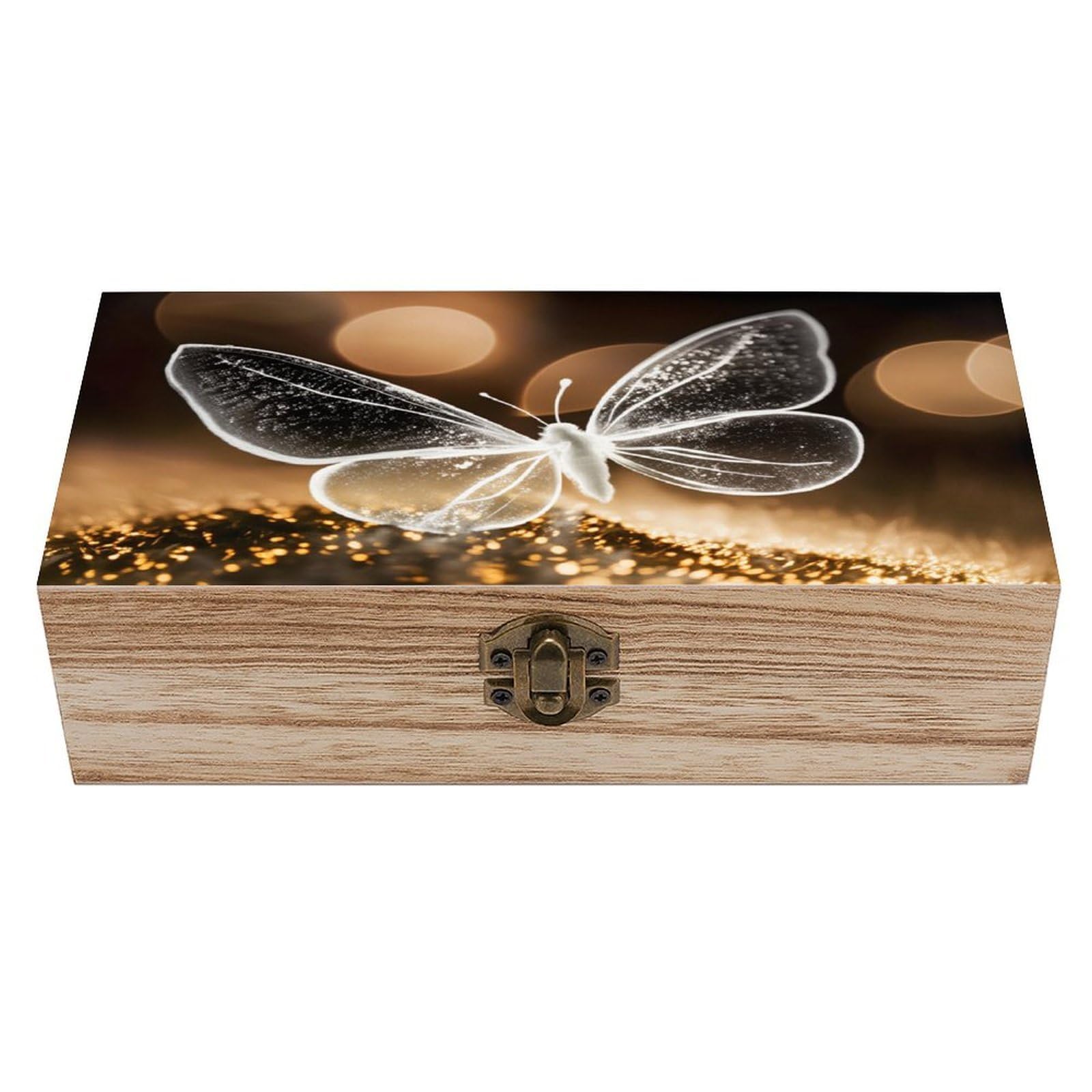 asbwuo Wings White Moth Vintage Wooden Keepsake Box