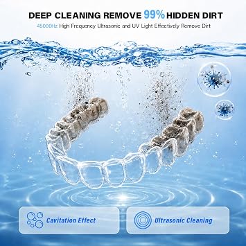Ultrasonic Cleaner Machine 200ml Retainer Cleaner with 4 U/V Lights, 45-52kHz Dental Cleaning Pod Aligner Cleaning Ultra Sonic 4 Modes for Mouth Guards Night Guards Dentures