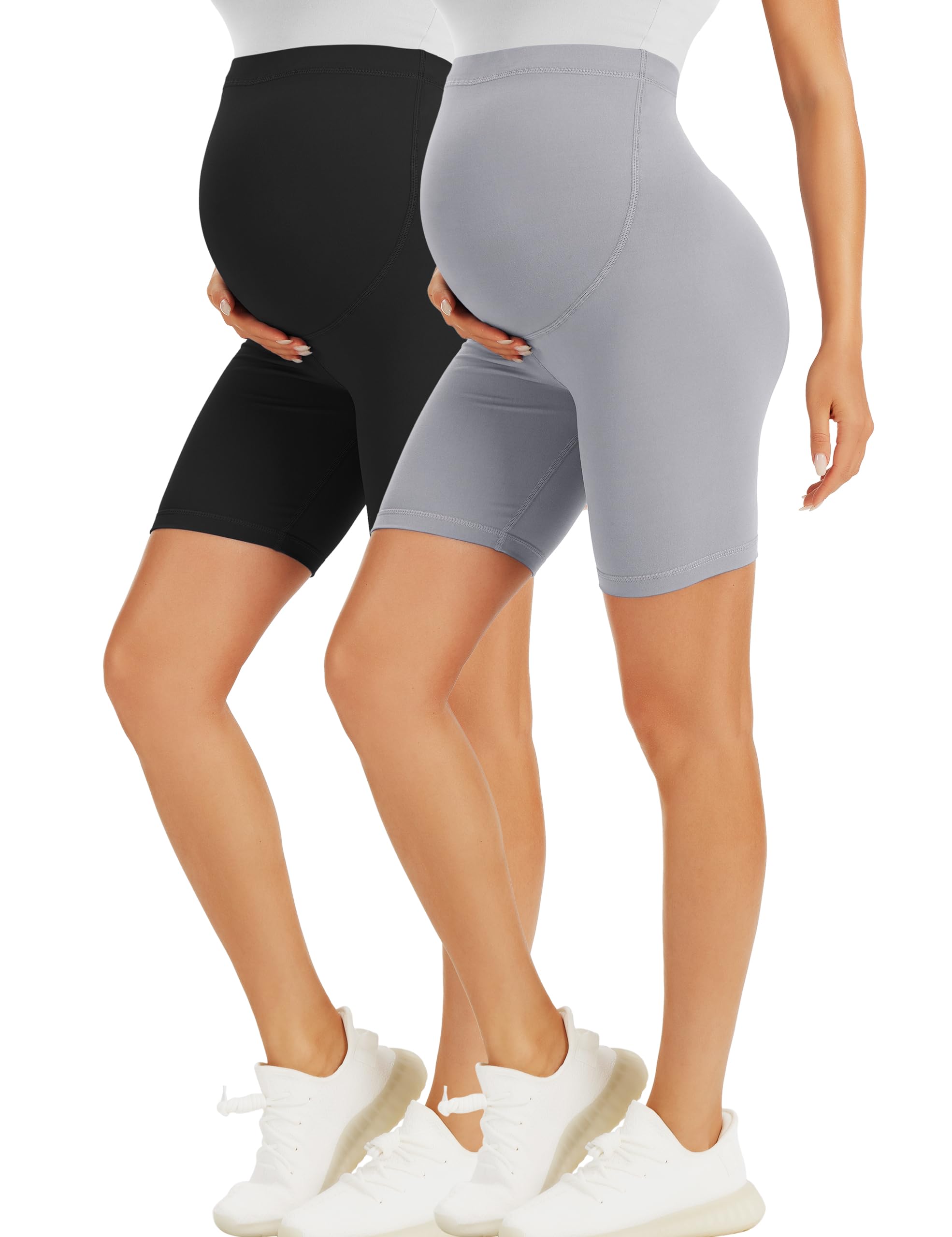 BONVIGOR Maternity Shorts Over The Belly - 5" Biker Workout Yoga Active Athletic Pregnancy Short Pants Lounge Pajama