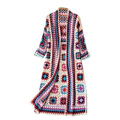 Womens Vintage Crochet Floral Knit Cardigan Jumper Long Sleeve Open Front Long Cardigan Sweater Knitwear