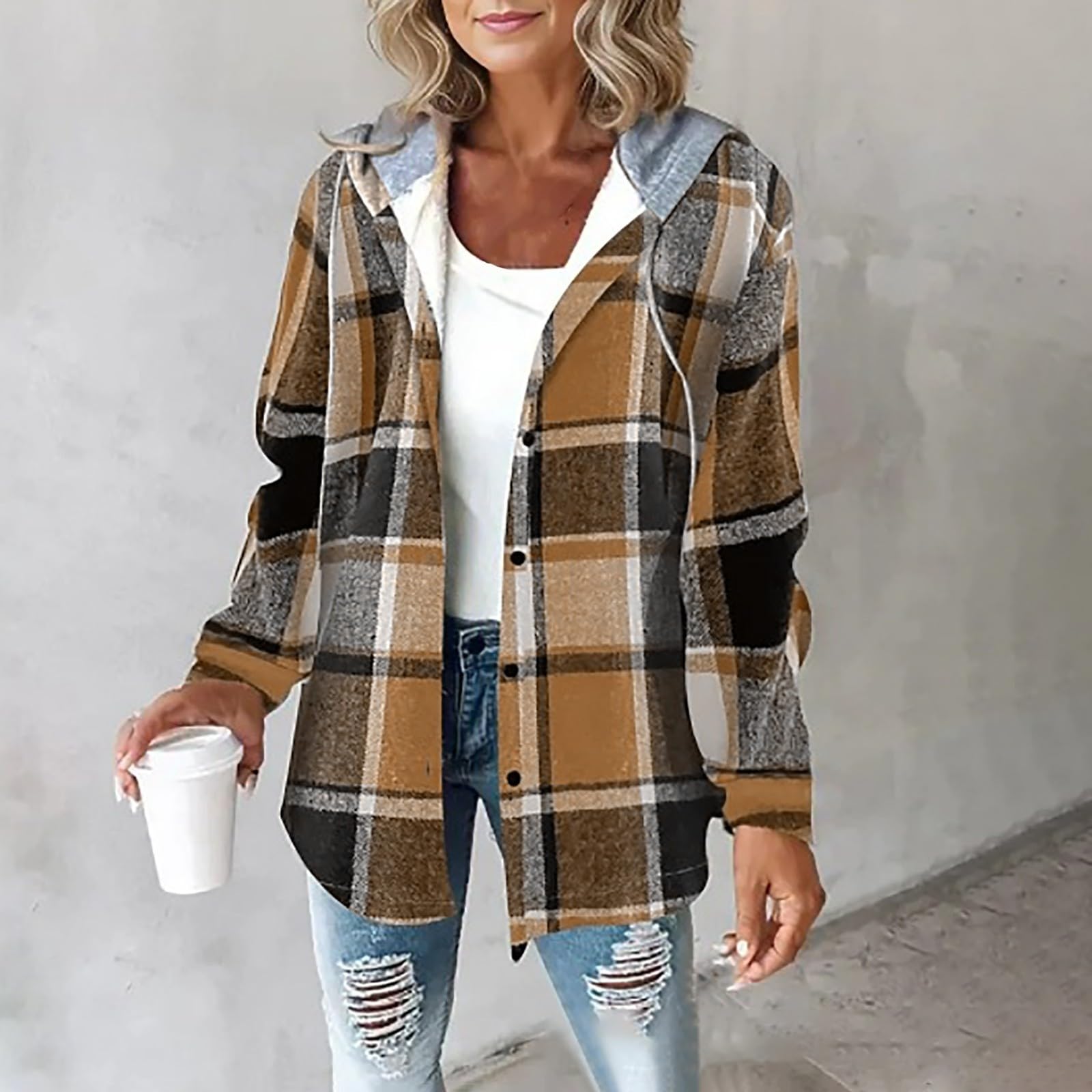 Generisch Damen Jacke Damen Karierter Mantel Mit Jacke Sweatshirt Fleecejacke für Outdoor Aktivitäten Warme Winterbekleidung mit Taschen