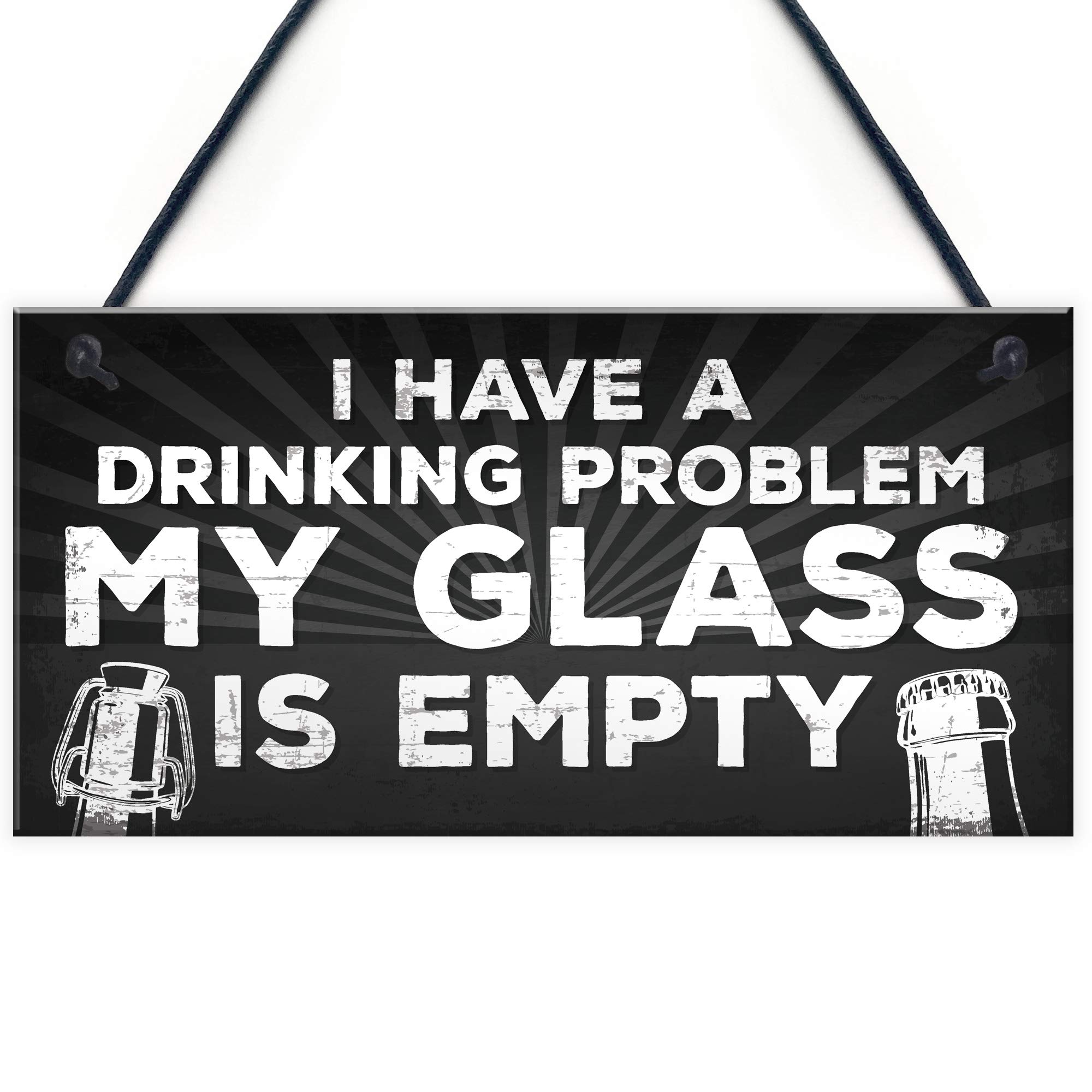 Red Ocean GLASS IS EMPTY Funny Alcohol Sign Bar Pub Man Cave Hanging Wall Door Plaque BEER VODKA GIN GIFTS