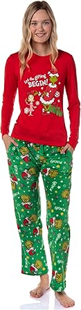 Dr. Seuss Womens GRINCH Let The Gifting Begin Juniors Lounge Pajama Sleep Set