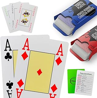 fouraces Spielkarten Set, Poker Karten, 2 Decks aus Plastik, Abwaschbar und gleitend, Große Symbole, Unterschiedliche Farben, Zusatzkarte, 3 Joker, Geeignet für Romme Canasta Skat, Kartendecks