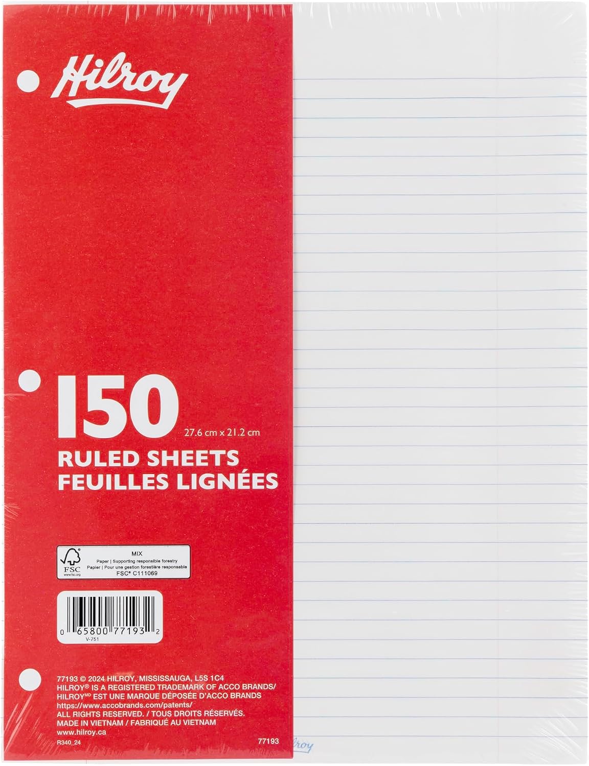 Hilroy Ruled Refill Paper, 8.38" x 10.88", 150 Sheets (77193)