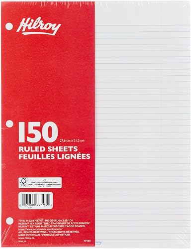 Hilroy Ruled Refill Paper, 8.38" x 10.88", 150 Sheets (77193)