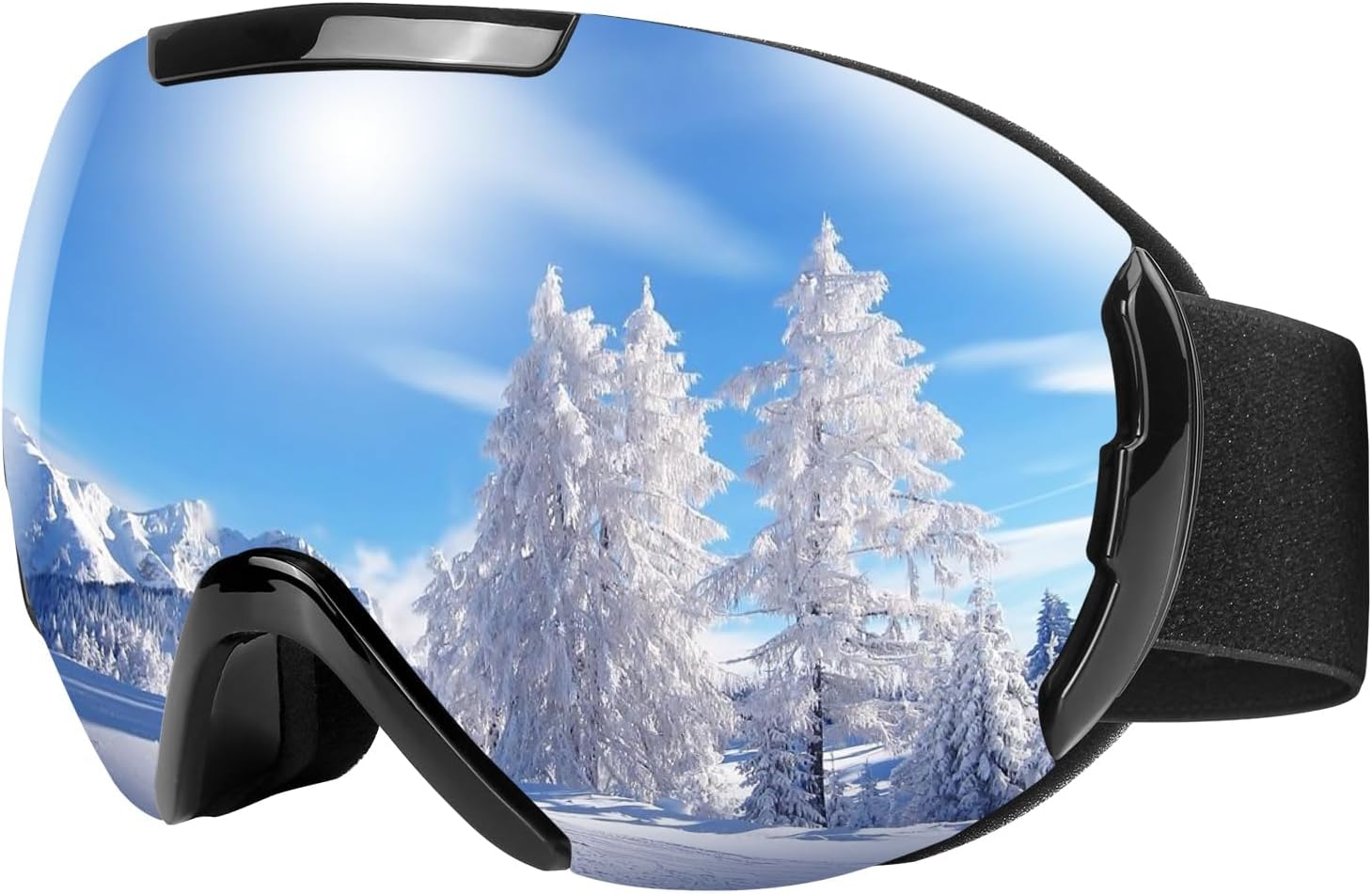 Ski Snowboard Goggles, Anti Fog Glare Dual Lens Snow Goggles with Adjustable Strap for Men, Women, Youth, Spherical Lens Snowboard Goggles for Skating, Motorcycling, Black