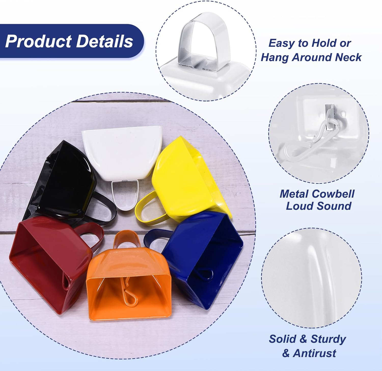 PATIKIL 36pcs Cow Bells for Football Games, 3inch Cowbells for Sporting Events Bulk Loud Noise Makers Metal Cow Bell with Handle for Cheering Wedding,White