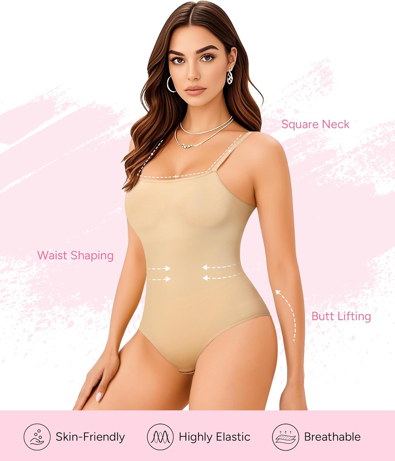 Irisnaya 2-Pack Shapewear Bodysuits for Women Tummy Control - Square Neck Body Suit Cami Body Shaper Going out Tops - Image 5
