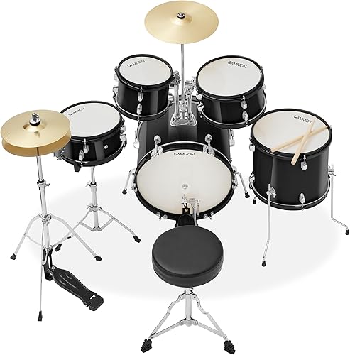 Miniatura 2 de Gammon Percussion Kit de batería de inicio junior de 5 piezas con platillos herrajes palos y trono color negro