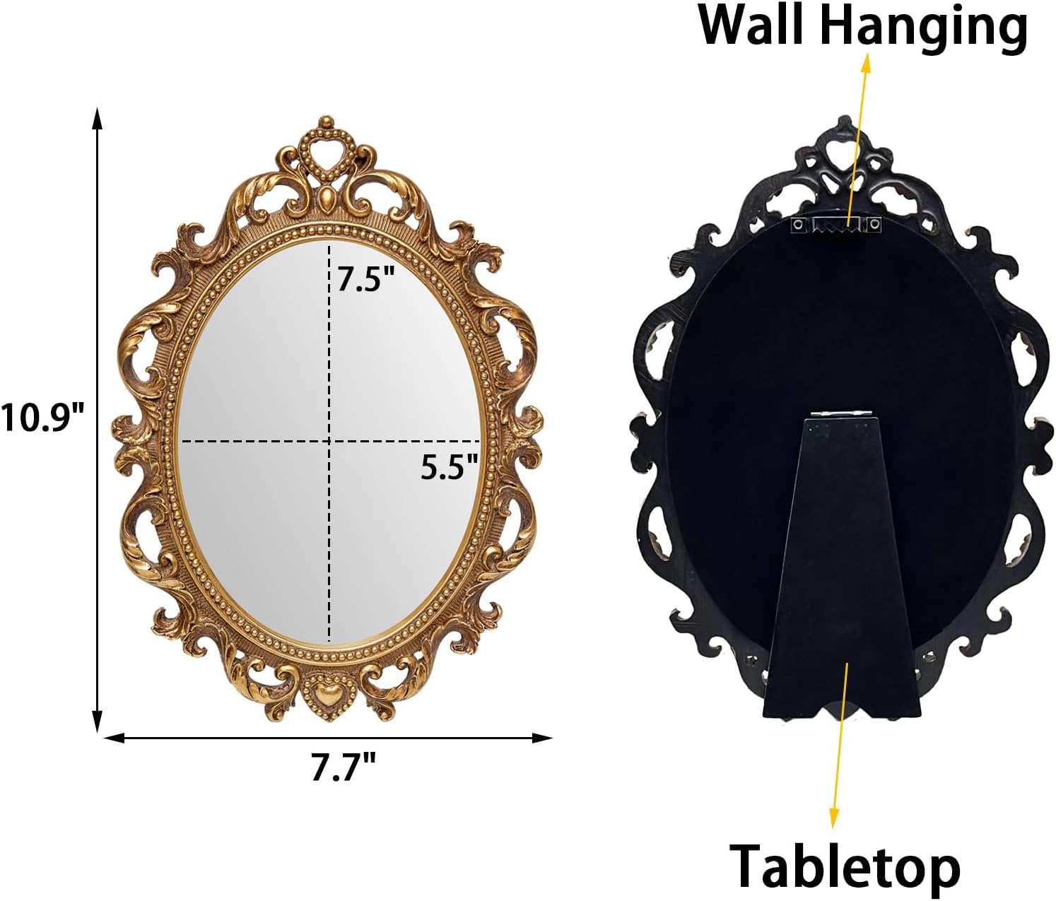 JANDERART Small Vintage Oval Mirror 11 x 7.7 Inch, Antique Ornate Decorative Mirror for Desk & Wall, Vanity Mirror for Makeup Wall Decor, Gold
