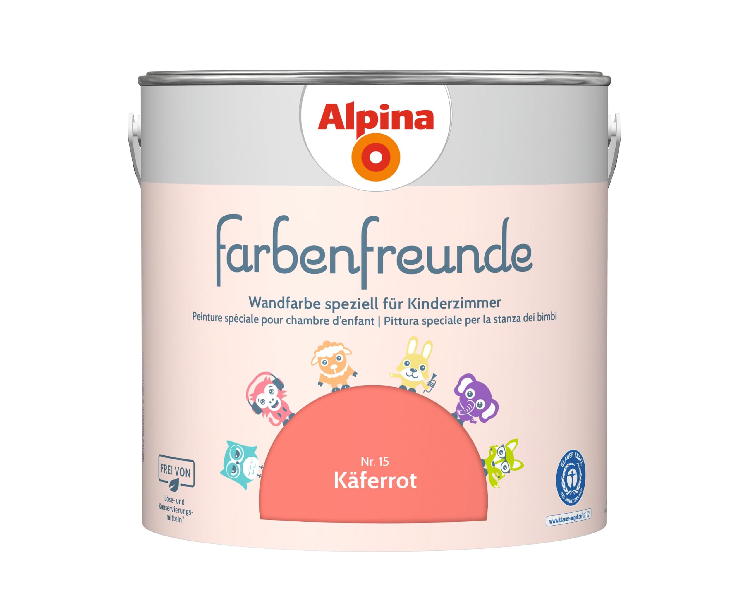 Alpina Farbenfreunde – Nr. 15 Käferrot – Wandfarben speziell für Kinderzimmer – für ein gesundes und behagliches Raumklima – 2,5L