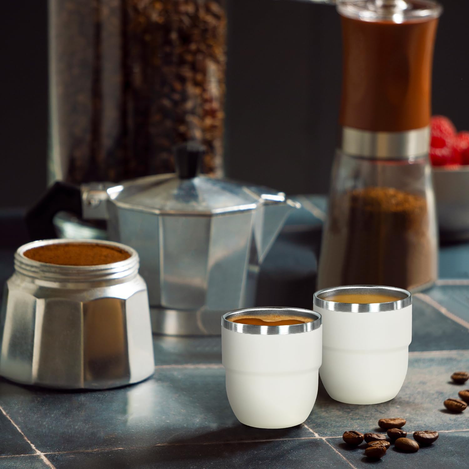 4oz Stackable Cup, Vacuum Insulated Espresso Cup Set of 2, Espresso Shot Glass for Coffee, Double Wall Stainless Steel Mini Tumbler Shot Glasses with Straw and Lid - Image 5