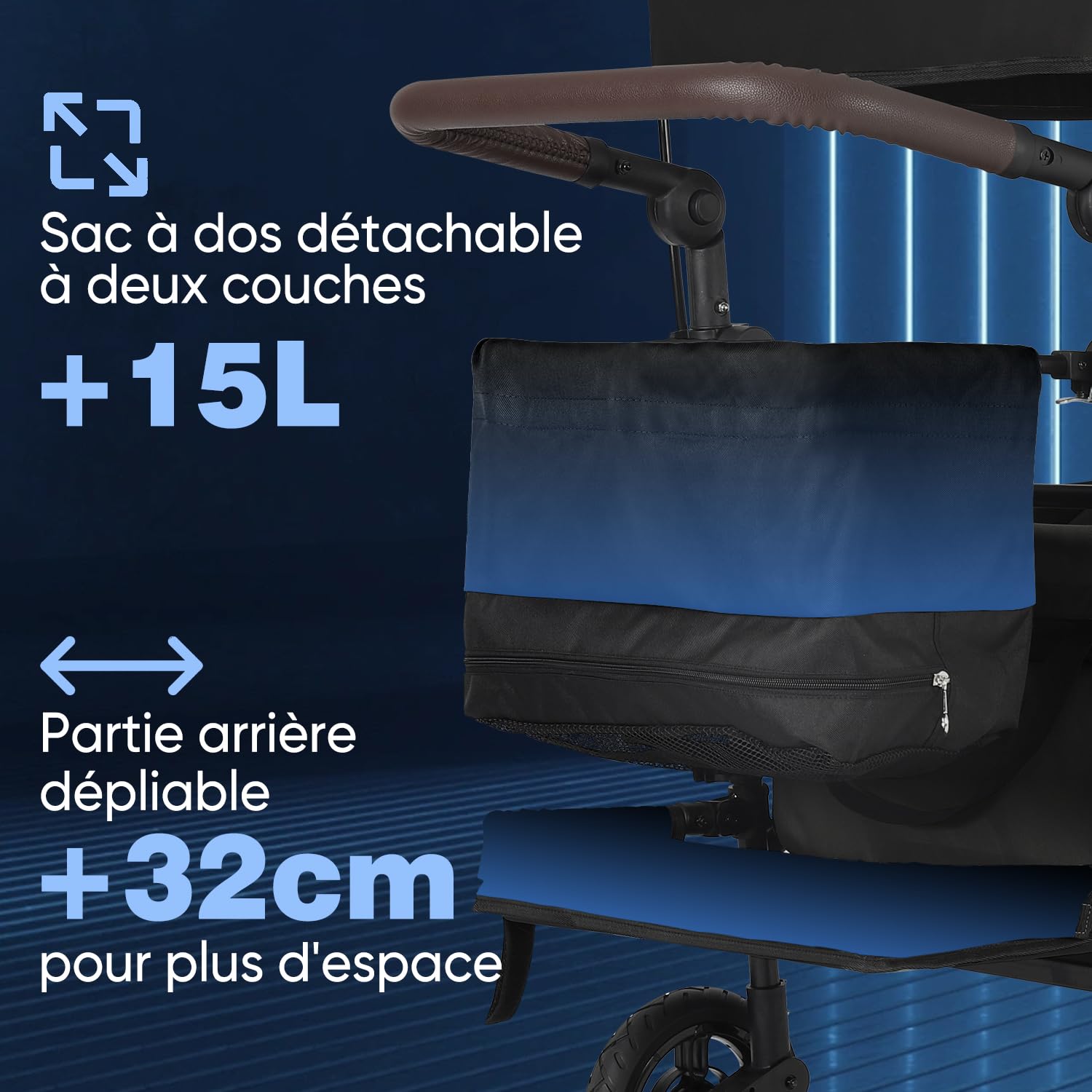 Sekey Chariot Enfant Pliable avec Toit pour 2 Enfants 100KG, Chariot de Transport Pliable Enfant avec Poignée de Pousseur, Roues en PU Antichoc et Freins 110L SS5050, Noir