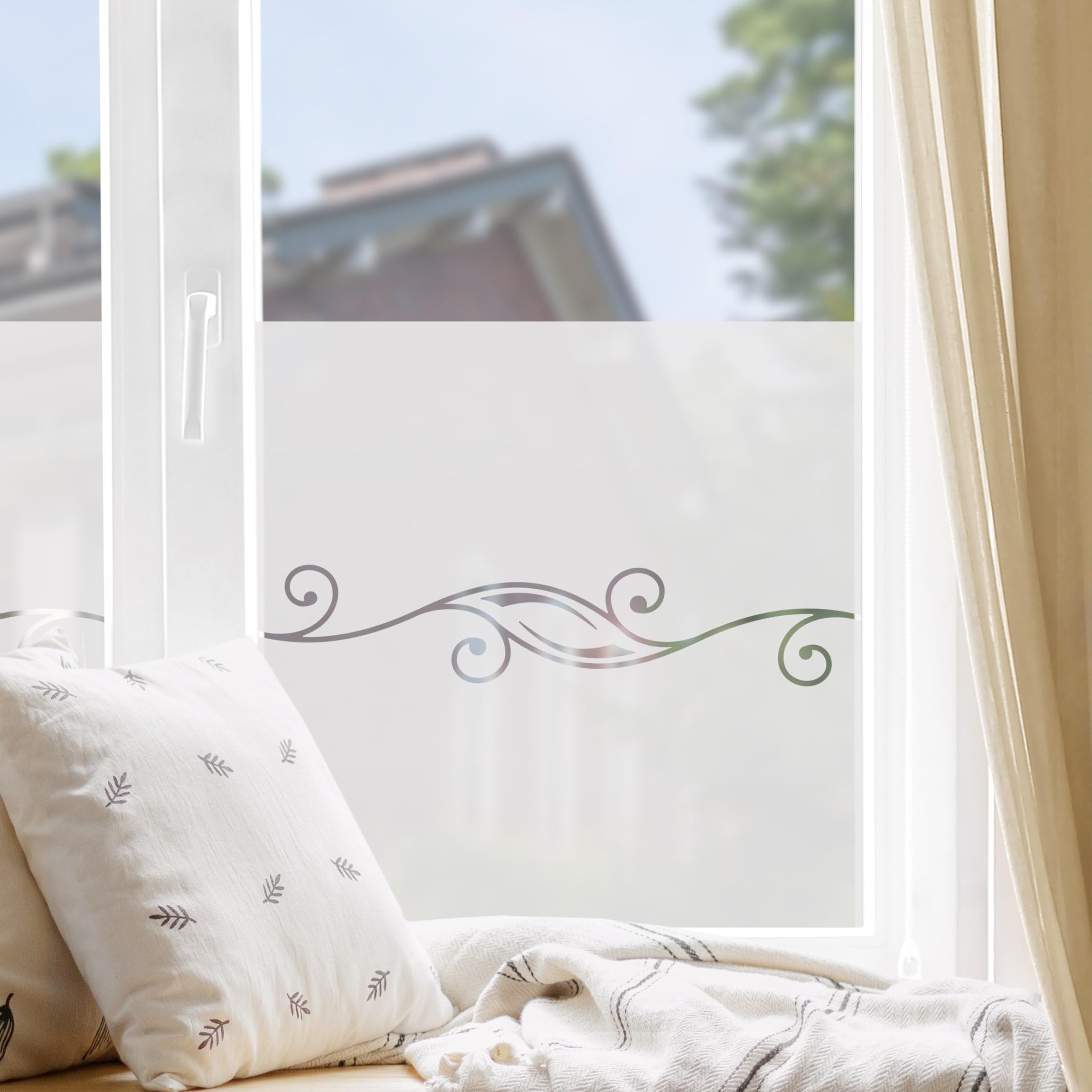 Fensterfolie statisch haftend Muster Sichtschutz Milchglas - Made in Germany - Ornamente Modern Blickdicht Scheibe Innen Schlafzimmer Wohnzimmer Küche Glas 1674 (60x30cm)