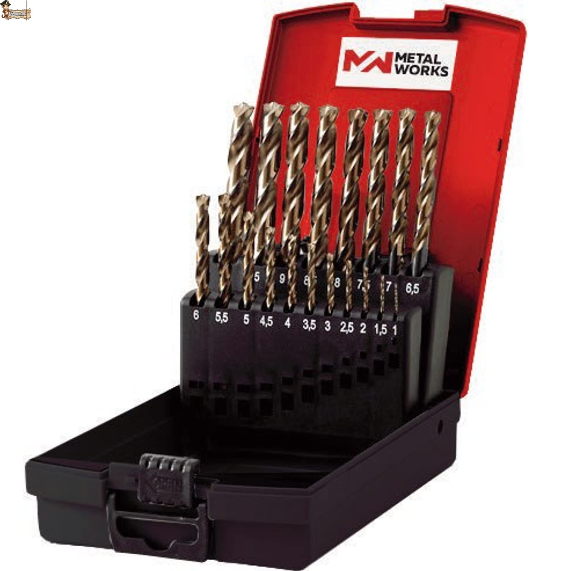 BricoLoco Kit estuche brocas metal acero rápido aleación cobalto. Estuche profesional industrial. HSS-CO. Aceros duros e inoxidables. 19 piezas. Diámetros de 1 a 10 mm. x 0,50. (2)