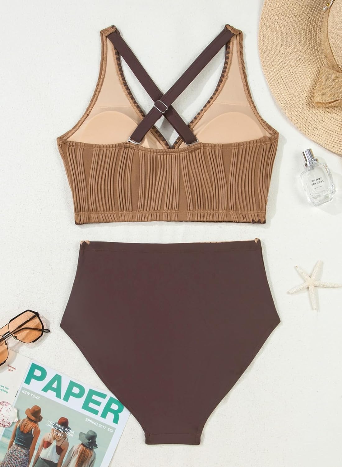 Herseas High Waisted Bikini Sets for Women - Textured Whip Stitch 2 Piece Swimsuit Bestselling Summer Beach Bathing Suit