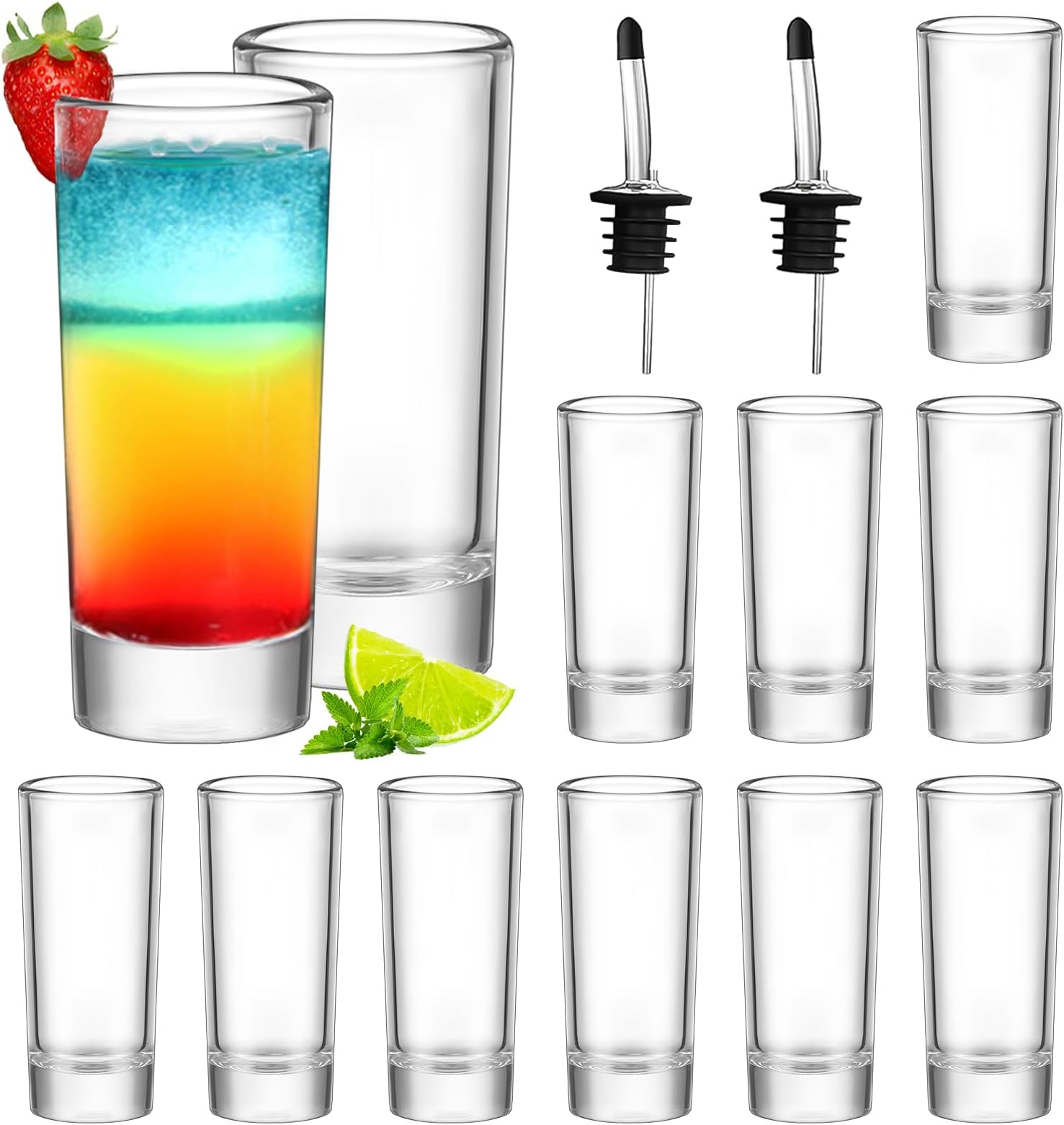 Praknu - 12 Verres à Shot Carrés 6cl, Lavables Lave-vaisselle, Base épaisse Stable - Parfait Pour Les Fêtes Et Bars