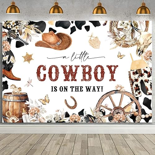 MEHOFOND 7x5ft Cowboy Baby Shower Backdrop for Boys A Little Cowboy is On The Wa