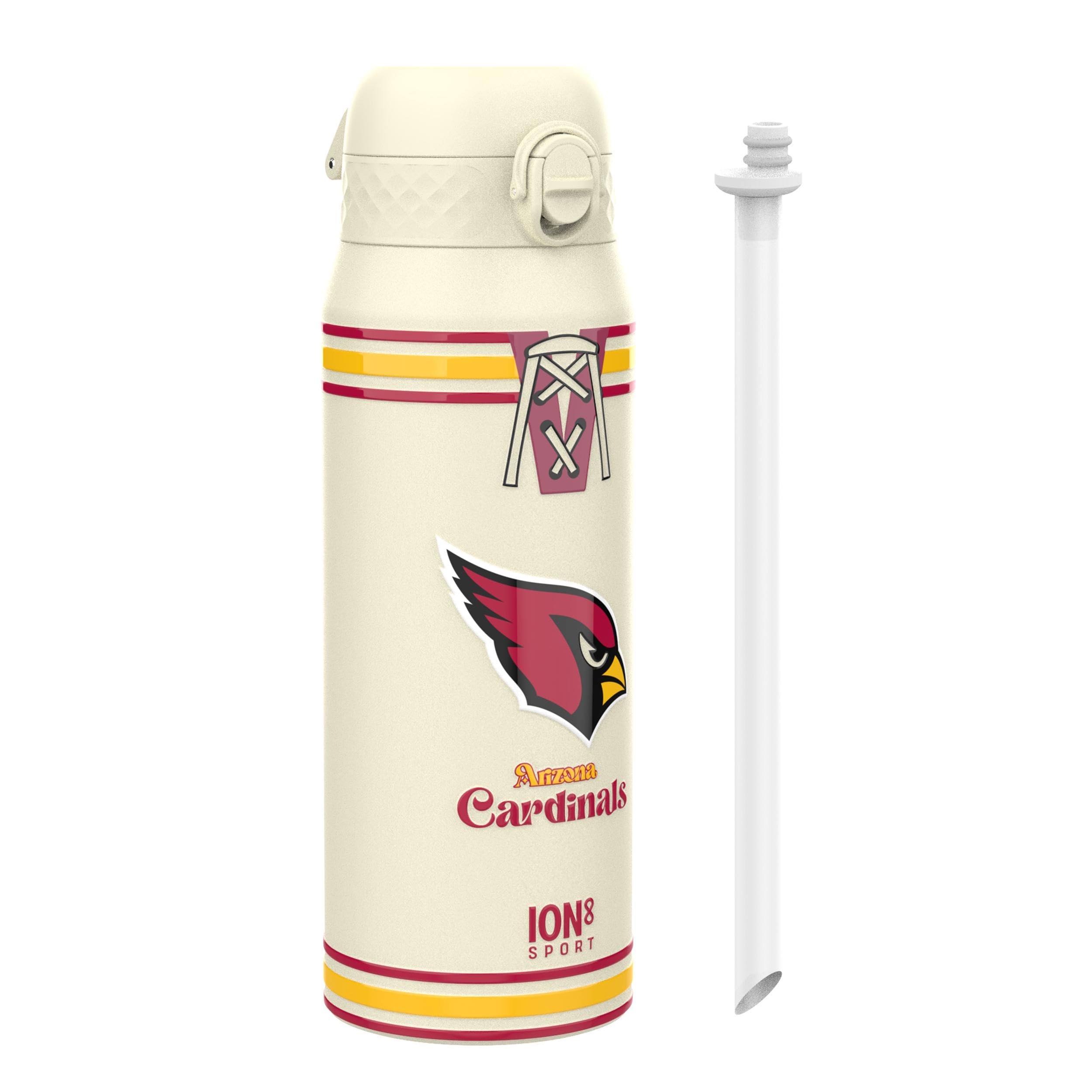 NFL Arizona Cardinals Sports Thermal Water Bottle with Removable Straw, 750ml/24oz, Leak Proof Insulated Drinking Bottle, Easy to Open, Secure Lock, Dishwasher Safe, Flip Cover, Metal Water Bottle