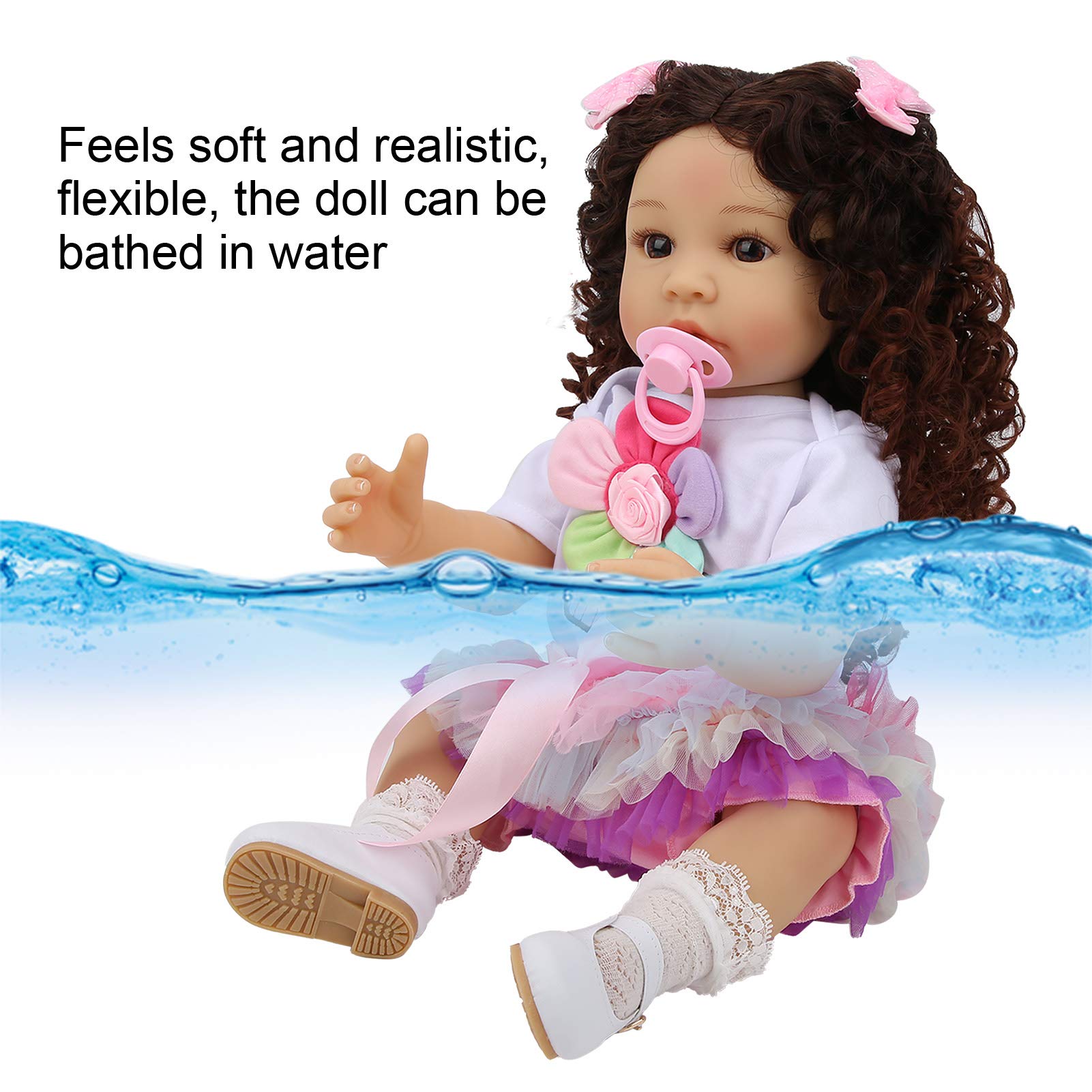 Generic Doll 55 Cm Miękkie Winylowe Kręcone Włosy Dziewczyna Zabawka dla Dzieci Prezent - Realistyczny Rozmiar Noworodka 21,7 Cala