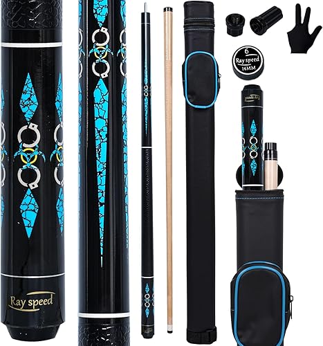 Vista 52 de Palo de billar con eje de desviación baja con estuche rígido de 19 a 20 onzas