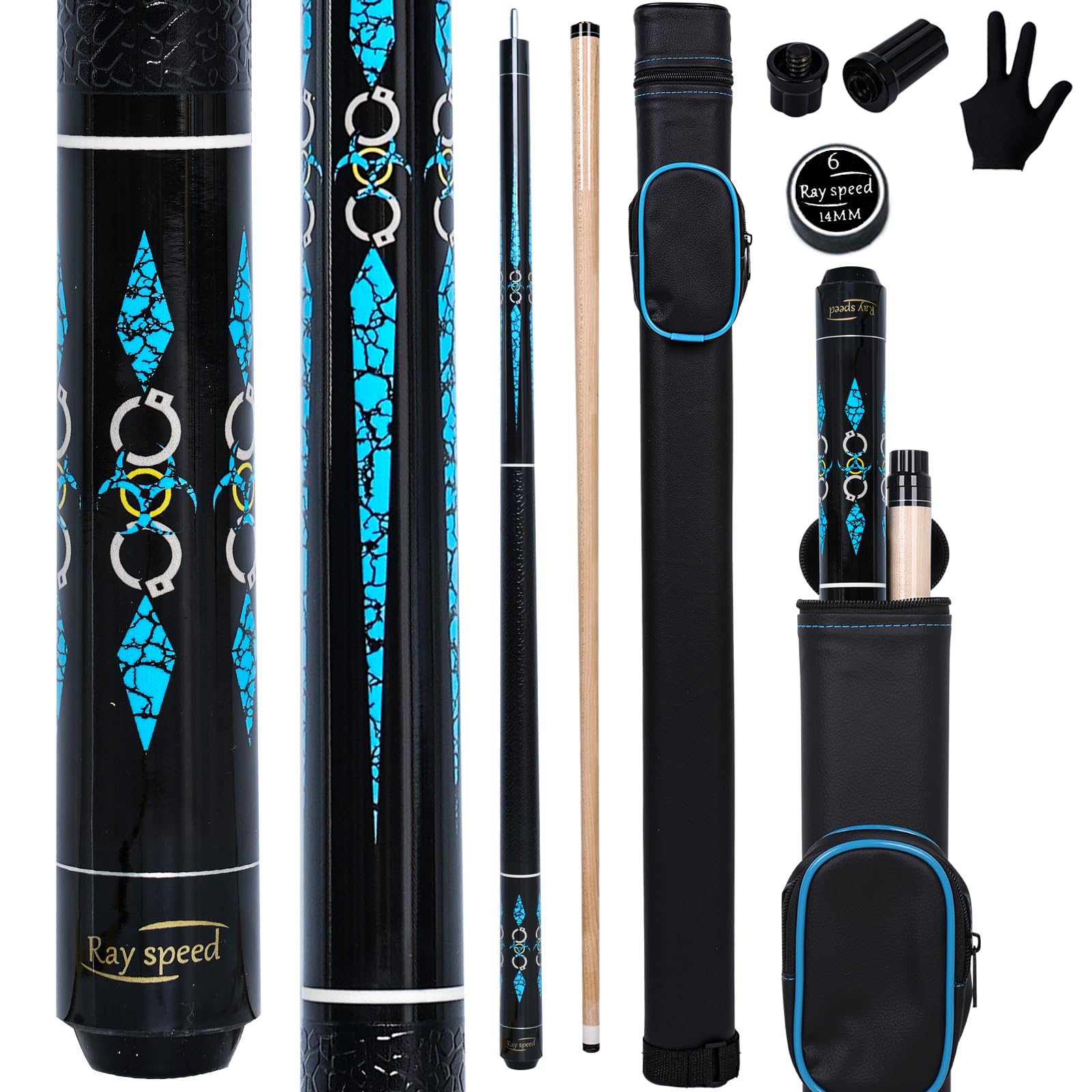 Ray speed Pool Cue Stick Low Deflection Shaft Billiard Cue Stick with Hard Case 19-20 oz Professional Pool Stick