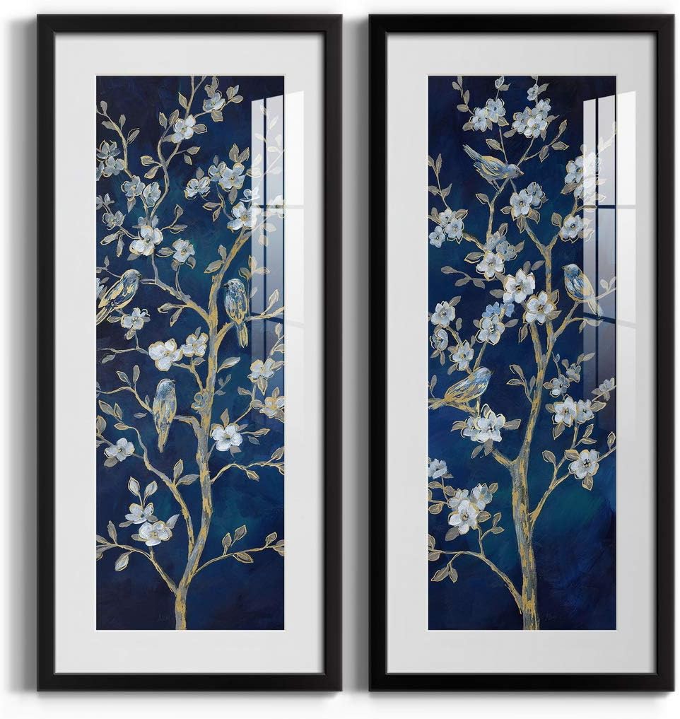 Renditions Gallery Nature Canvas Wall Art Paintings & Prints Gold Stem Indigo Spring Botanical Modern Canvas Decor for Bedroom Dining Living Room Office Home Kitchen Wall Hanging Pictures - 12"x28"