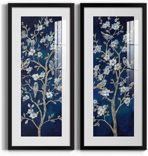 Renditions Gallery Lienzo natural para pared, pinturas e impresiones artísticas con tallo dorado, índigo, primavera, botánico, moderno, decoración