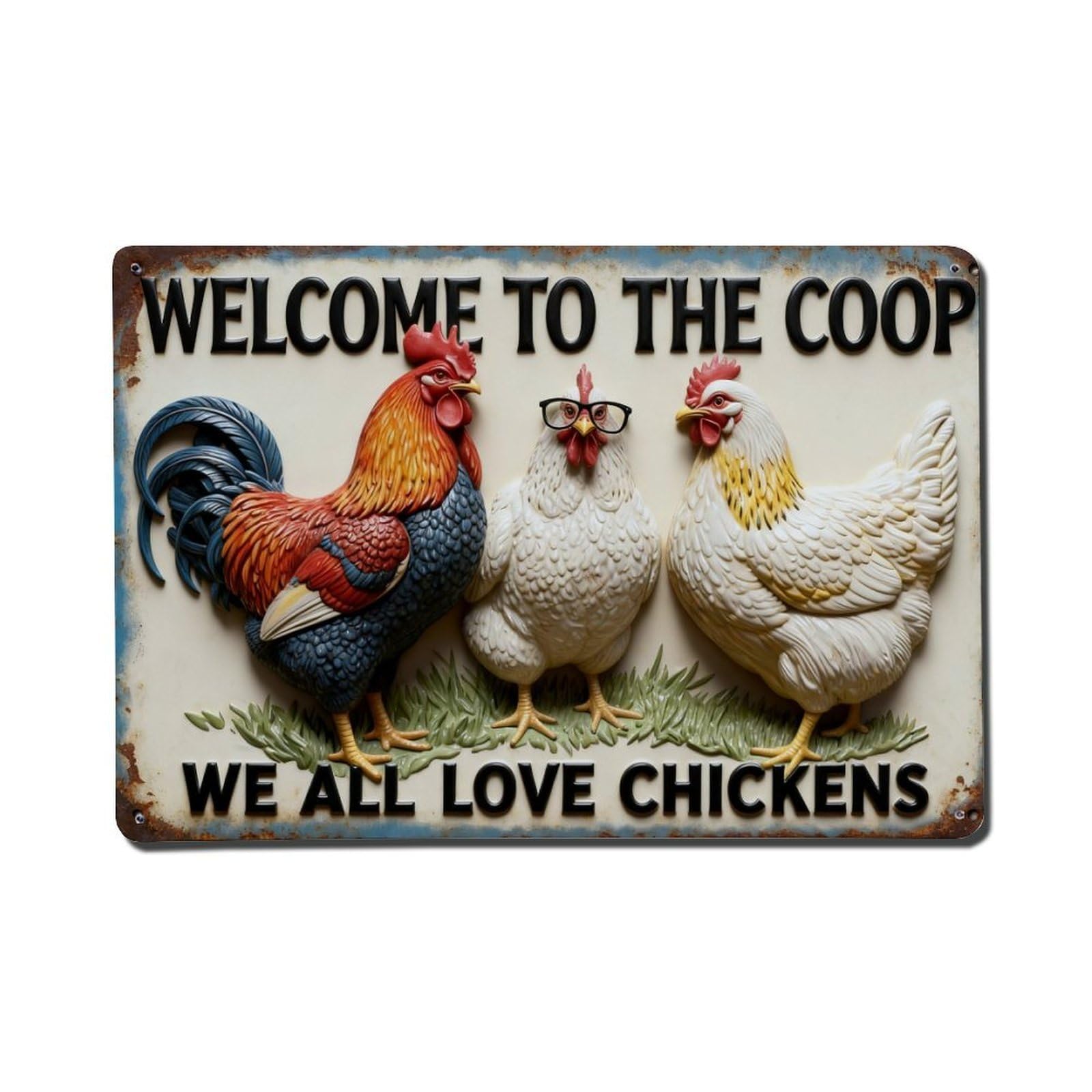 Iageret Vintage Welcome To Our Coop We Are All Cluckin Crazy Metal Tin Sign Retro Wall Decor, Bar Garage Cafe Kitchen Home Wall Art Poster Decoration 8X12inches