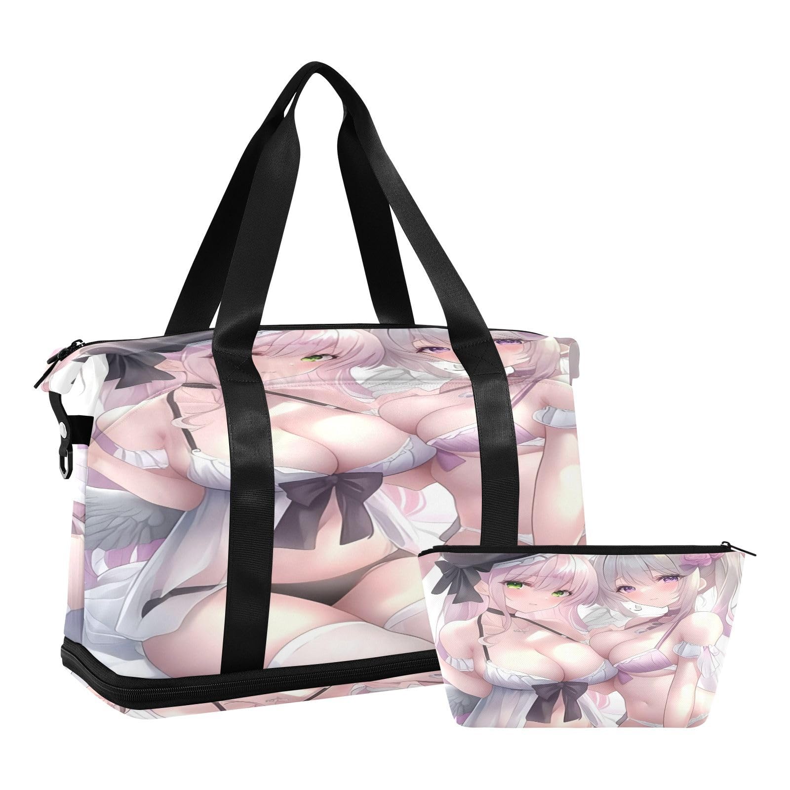 Sexy Anime Girl Axotic Suit Travel Hand Bag with Wet Pocket Adjustable Strap Gym Duffel Bag for Travel Waterproof for men women
