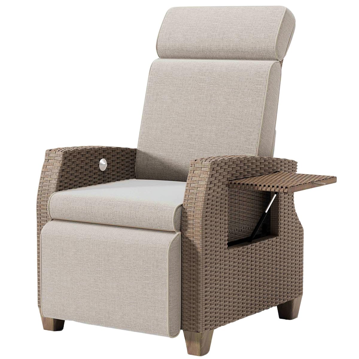 Chaise Longue, Fauteuil Relaxant Ergonomique en Rotin, Dossier Réglable et Blocable dans Toute Position, avec Housse Antipoussière, pour Intérieur, Balcon et Jardin (Marron + Abricot)