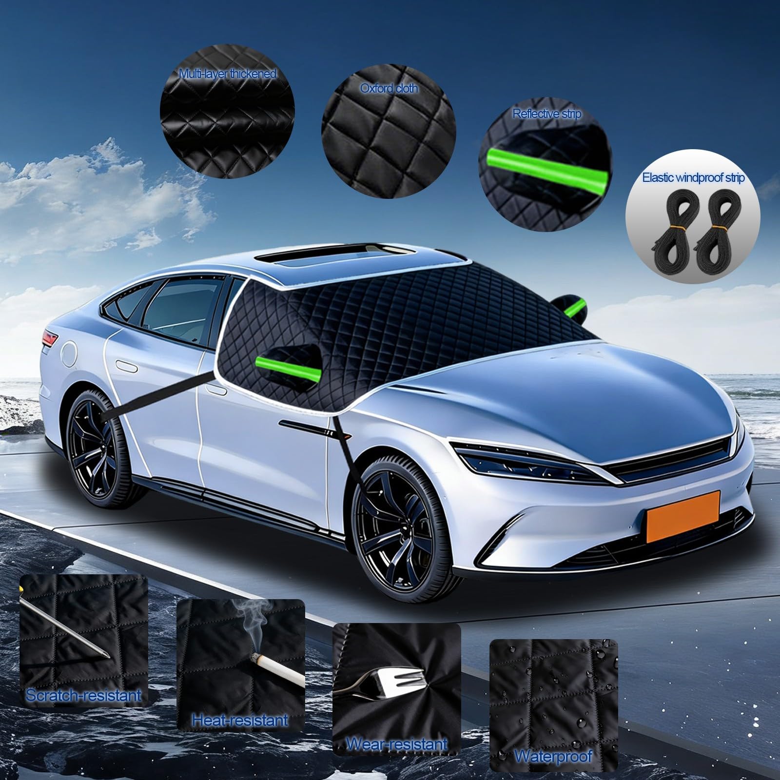 Generisch Frontscheibenabdeckung Scheibenabdeckung Auto Winter Frostabdeckung für Ford Mustang VI/VII Fastback 2015-2025, Enteisungsschutz, Sonnenschutz, Schneeschutz und Fensterschutz