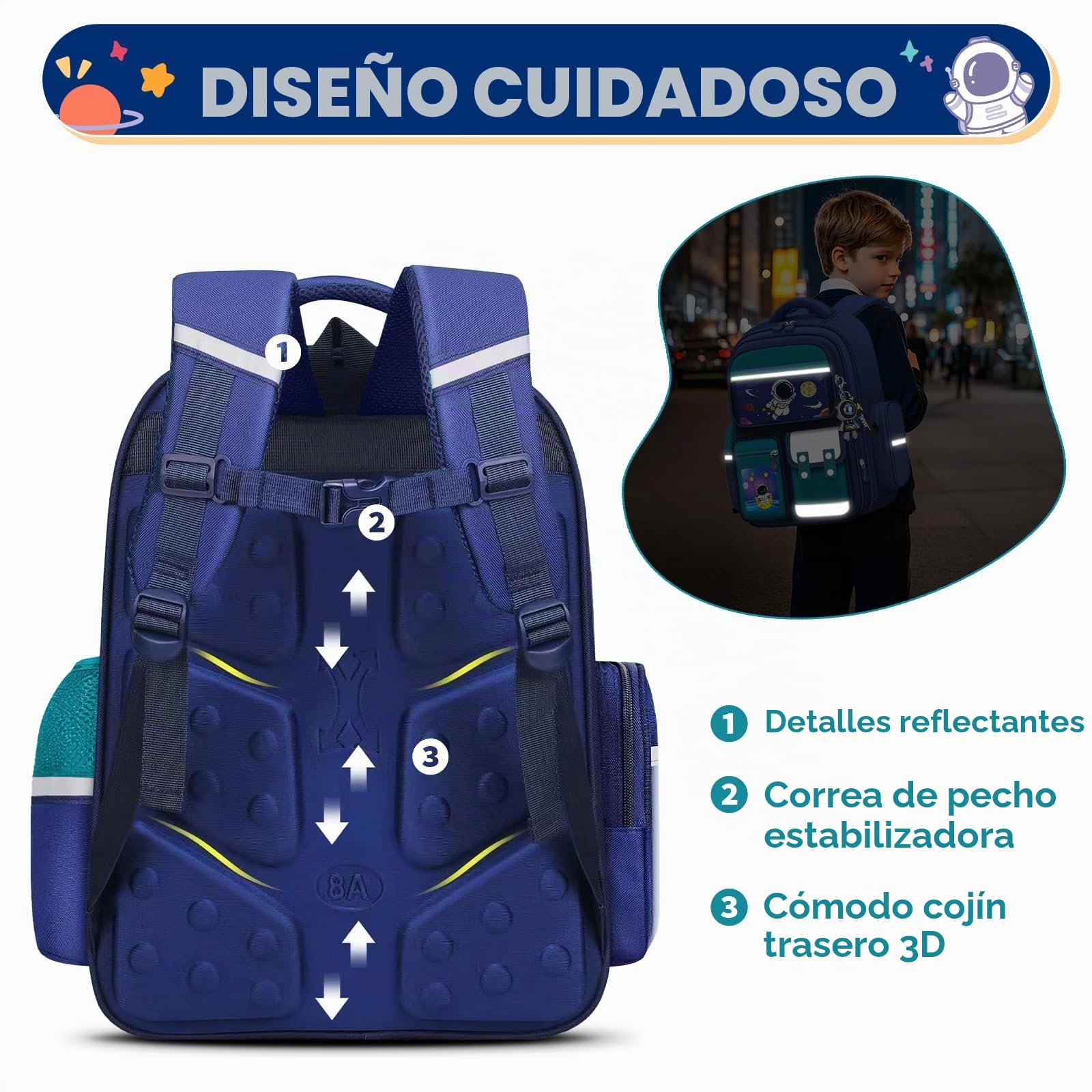 Amythe Mochila Escolar Niño Ligera con Franjas Reflectantes, Verde