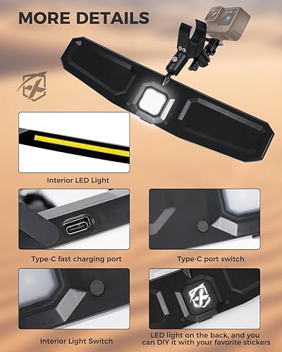 Miniatura 9 de Xprite Espejo central retrovisor UTV de 13 pulgadas, espejos retrovisores de aluminio para montaje de barra de jaula enrollable de 1.75 a 2 pulgadas