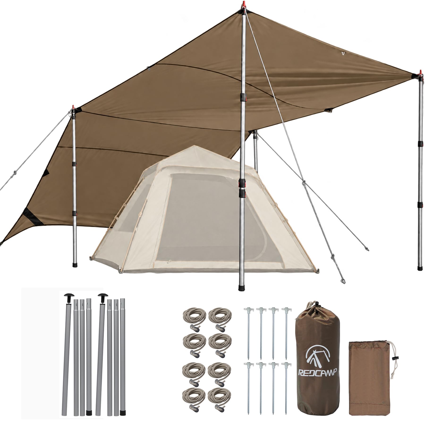 REDCAMP 17x10ft Camping Tent Awning Canopy Waterproof Shelter, with 2 Poles