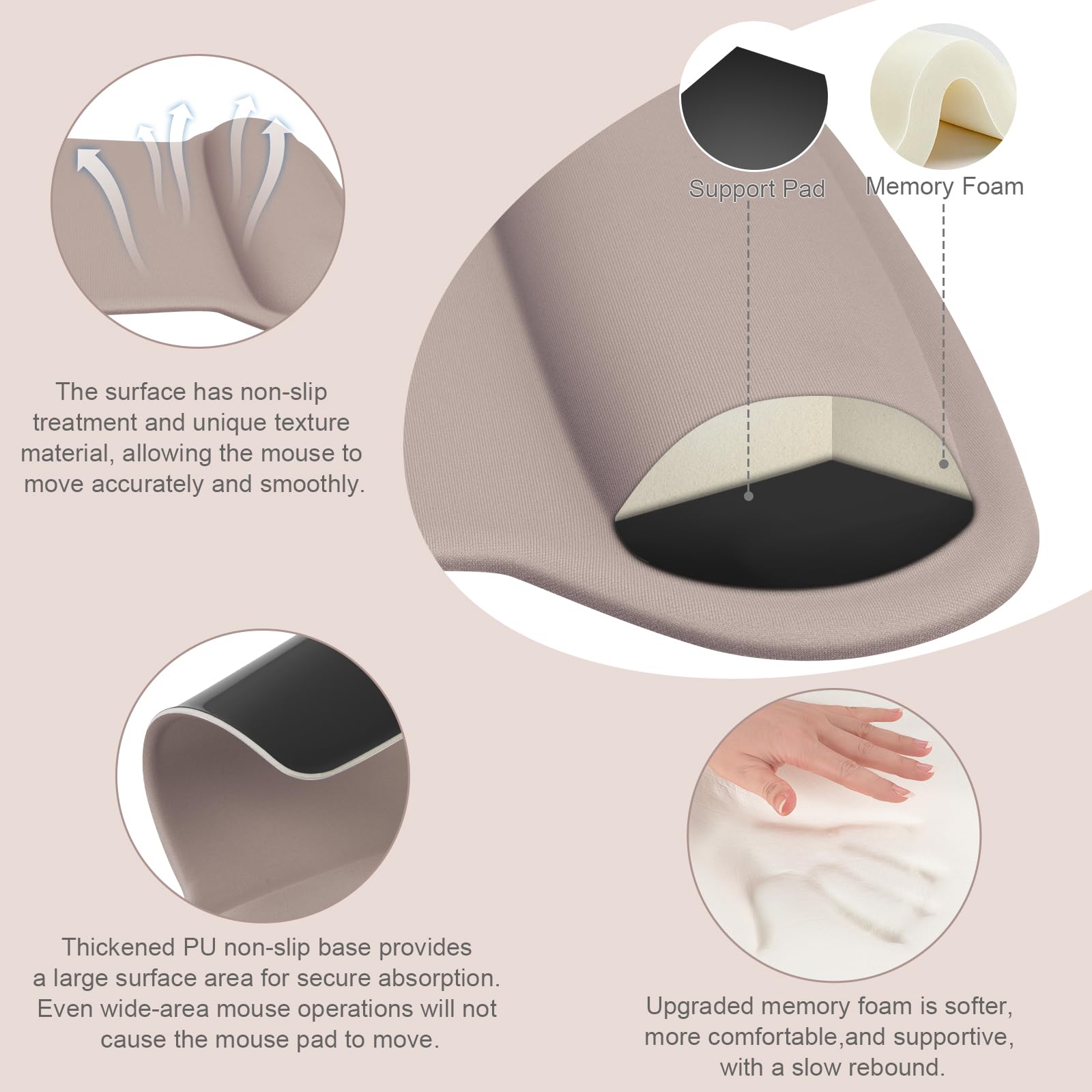 MOSISO Reposamuñecas para Tapa Ratón y Teclado, Alfombrilla Ratón Ergonómico Base Antislip Hogar/Alivio Dolor Oficina y Cojín Easy Tipe con tela de Neopreno y Espuma Viscoelástica, Marrón Taupe