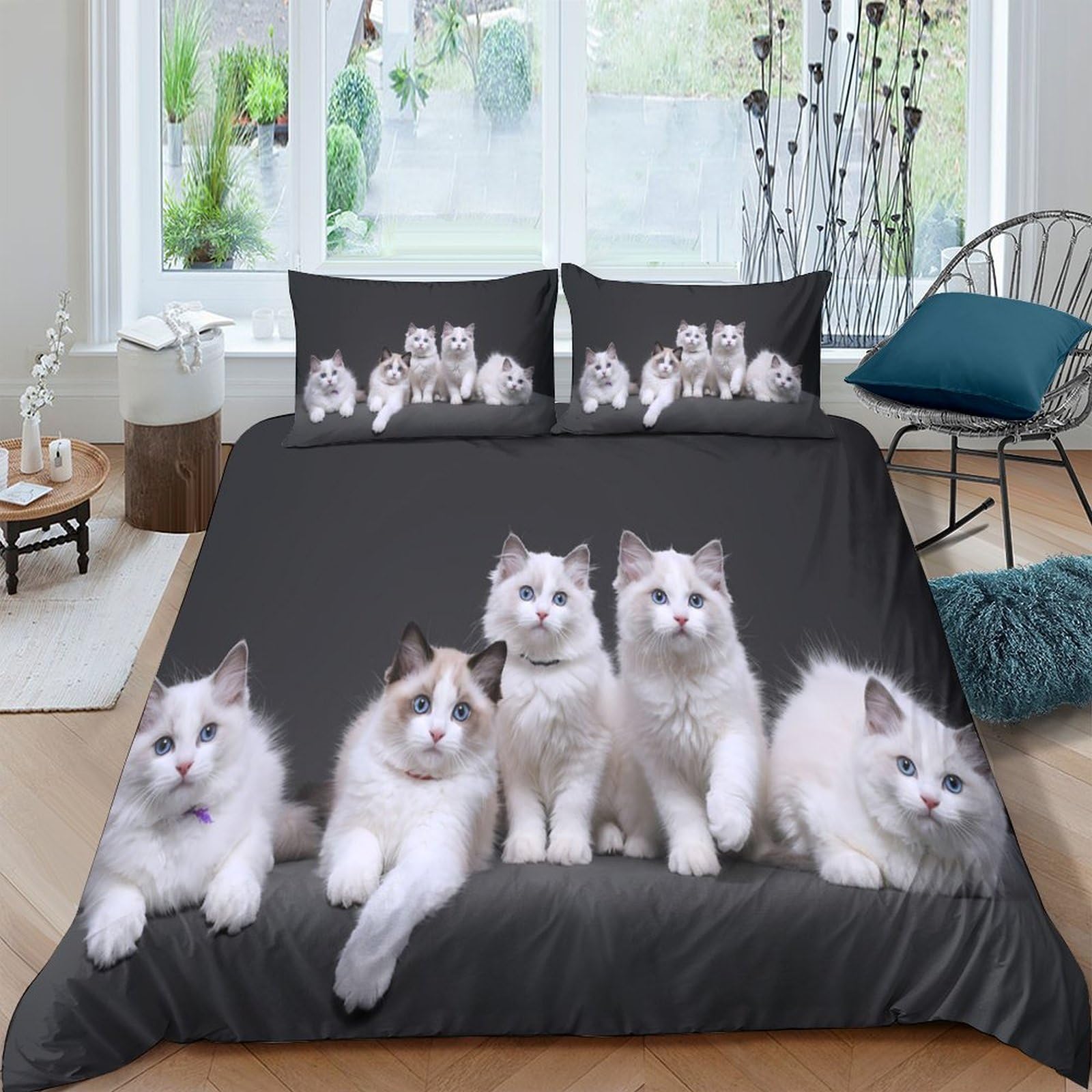 Ctjqhvkz Style-10 3D Printed White Cat Fitted Sheet Microfiber Soft Breathable Kitten Bed Cover For Bedroom Dorm Protection Decor Single（135X200cm）