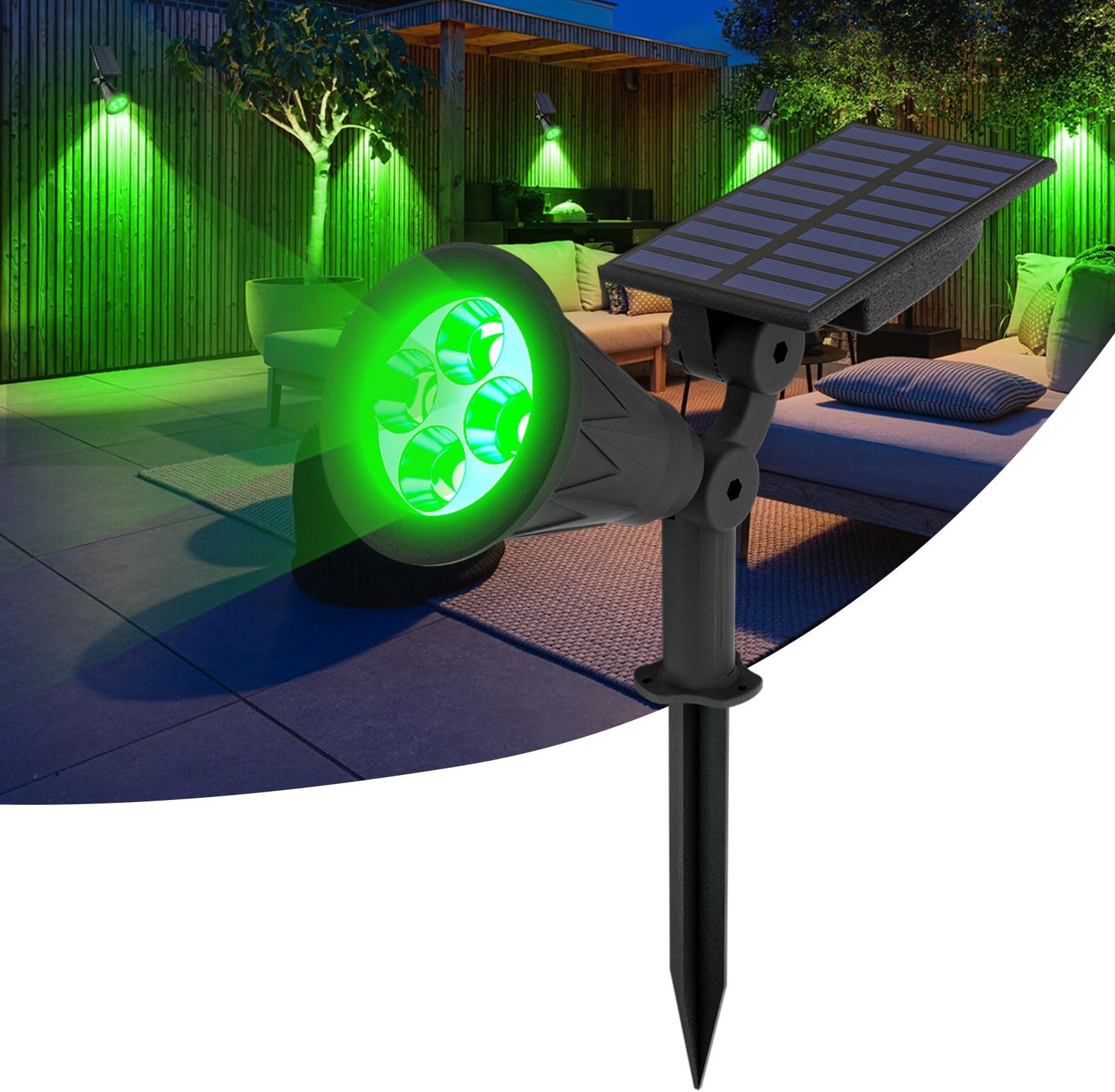 T-SUN LED Solar Spotlights Green,4 LEDs Waterproof Solar Powered Security Garden Lights,Auto-on at Night/Auto-Off by Day, 180 Angle Adjustable for Patio,Tree,Deck,Outdoor